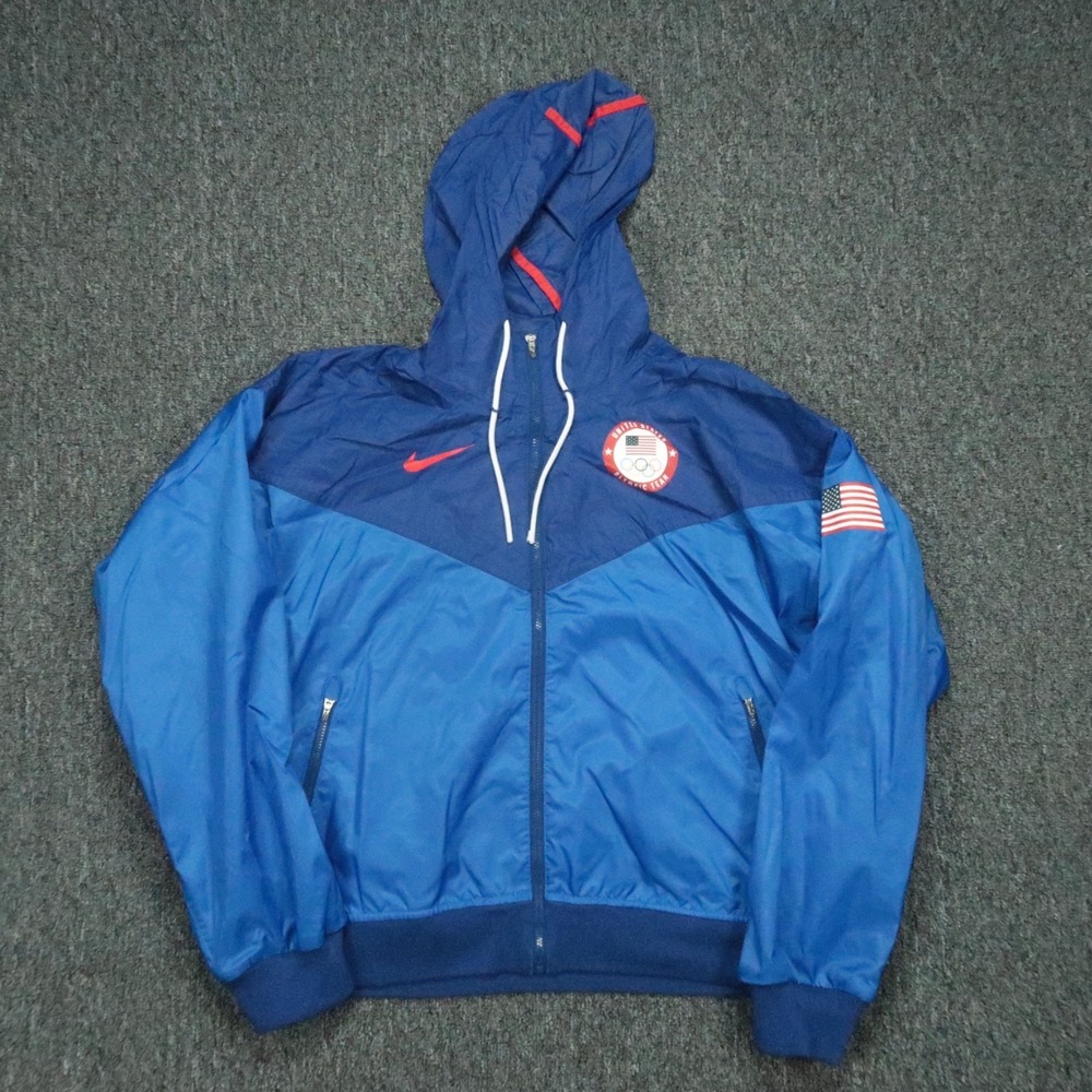 Nike Jacket Women Medium Blue Sportswear USA Olympic Windrunner Windbreaker‎